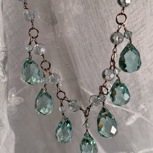 Vintage 925 sterling silver w aquamarine faceted glass beads crystals gemstones